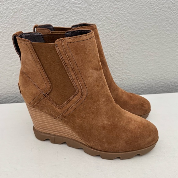 Sorel Joan Uptown Chelsea Boots Brown Wedge Ankle Booties Size 10 - Picture 1 of 11